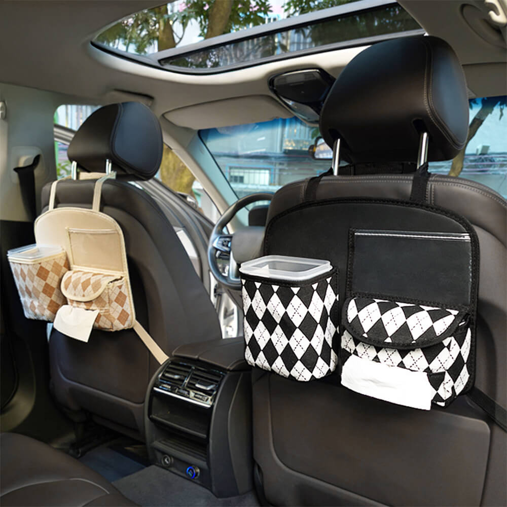 Black & White Diamond Multi-Functional Back Seat Car Organizer