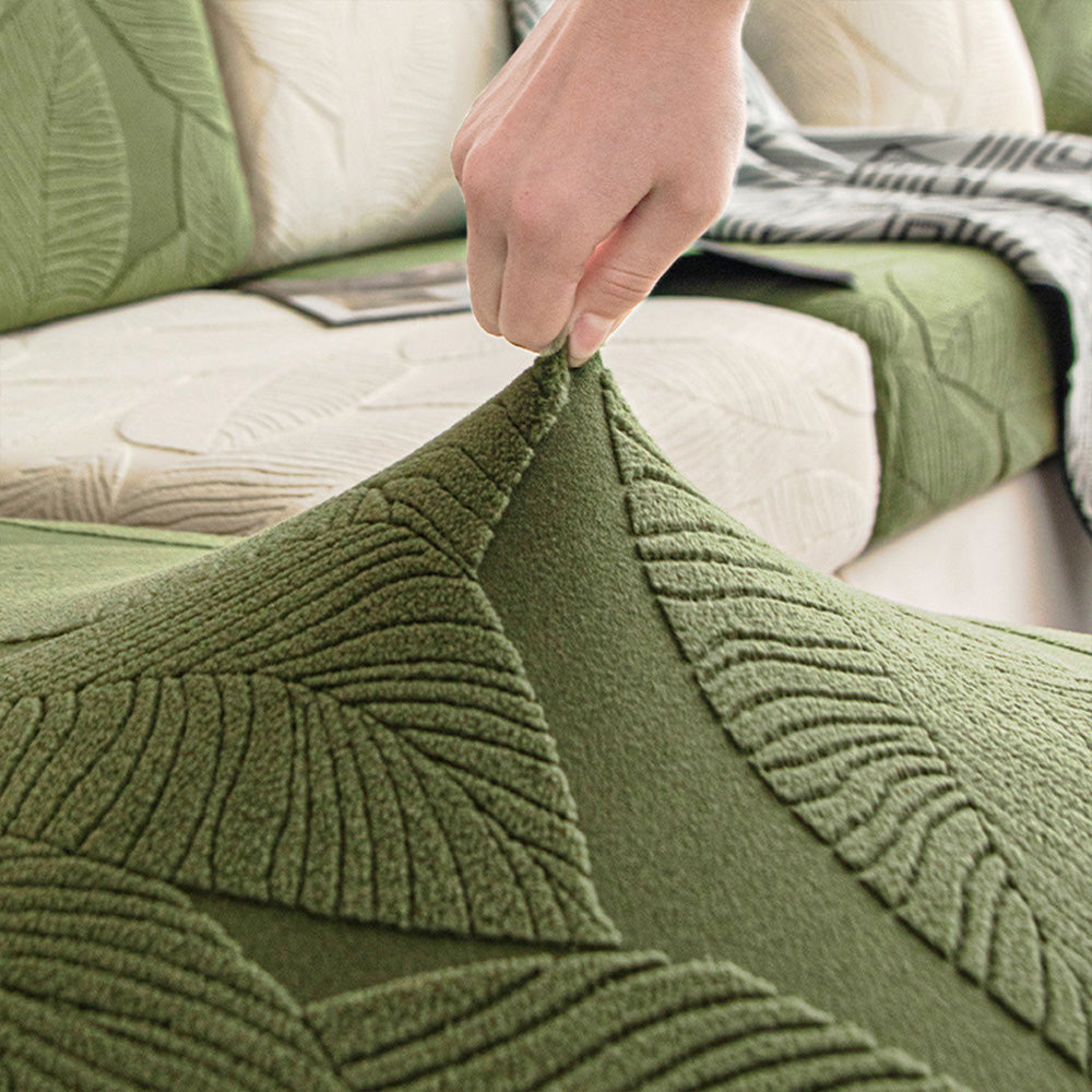 Modern Leaf Jacquard Waterproof Anti-Scratch Stretch Full Wrap Couch Cover