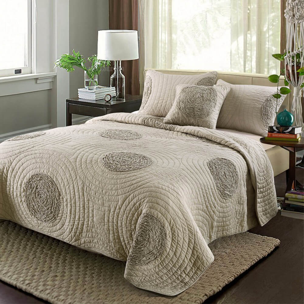 Rustic Minimalist Quilted Cotton Bedspread Set