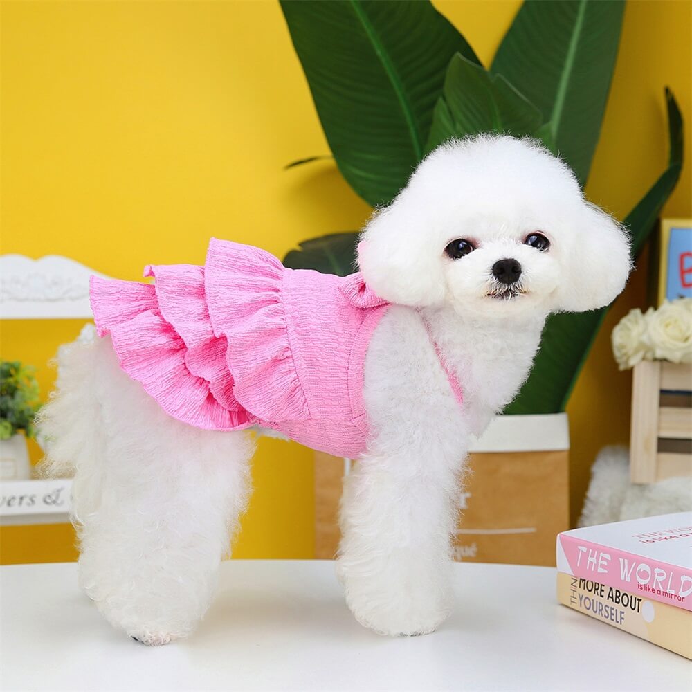 Adorable Ruffled Dog Dress with Bow - Perfect for Summer Outings