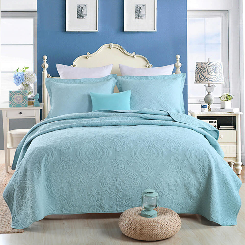 Luxury Lightweight Reversible Solid Quilted Cotton Bedspread Set