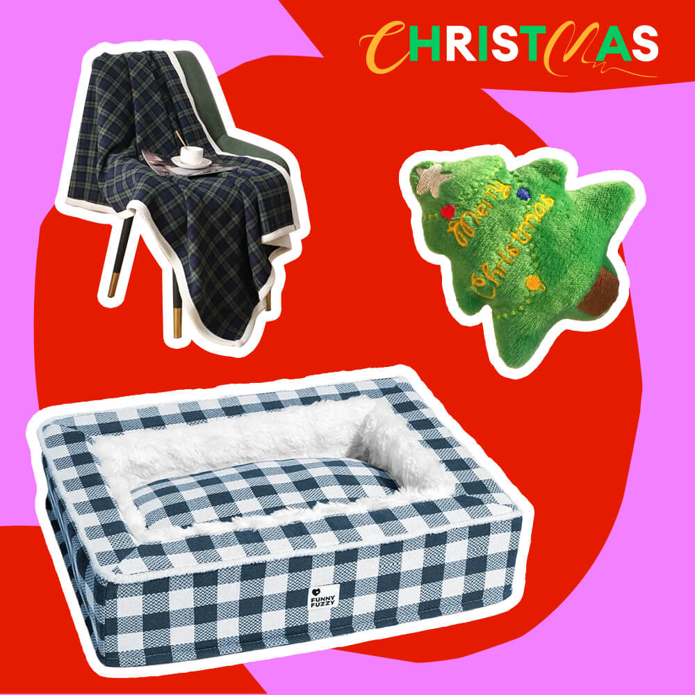 Festive Calming Pet Bed - Gift Bundle 3pcs