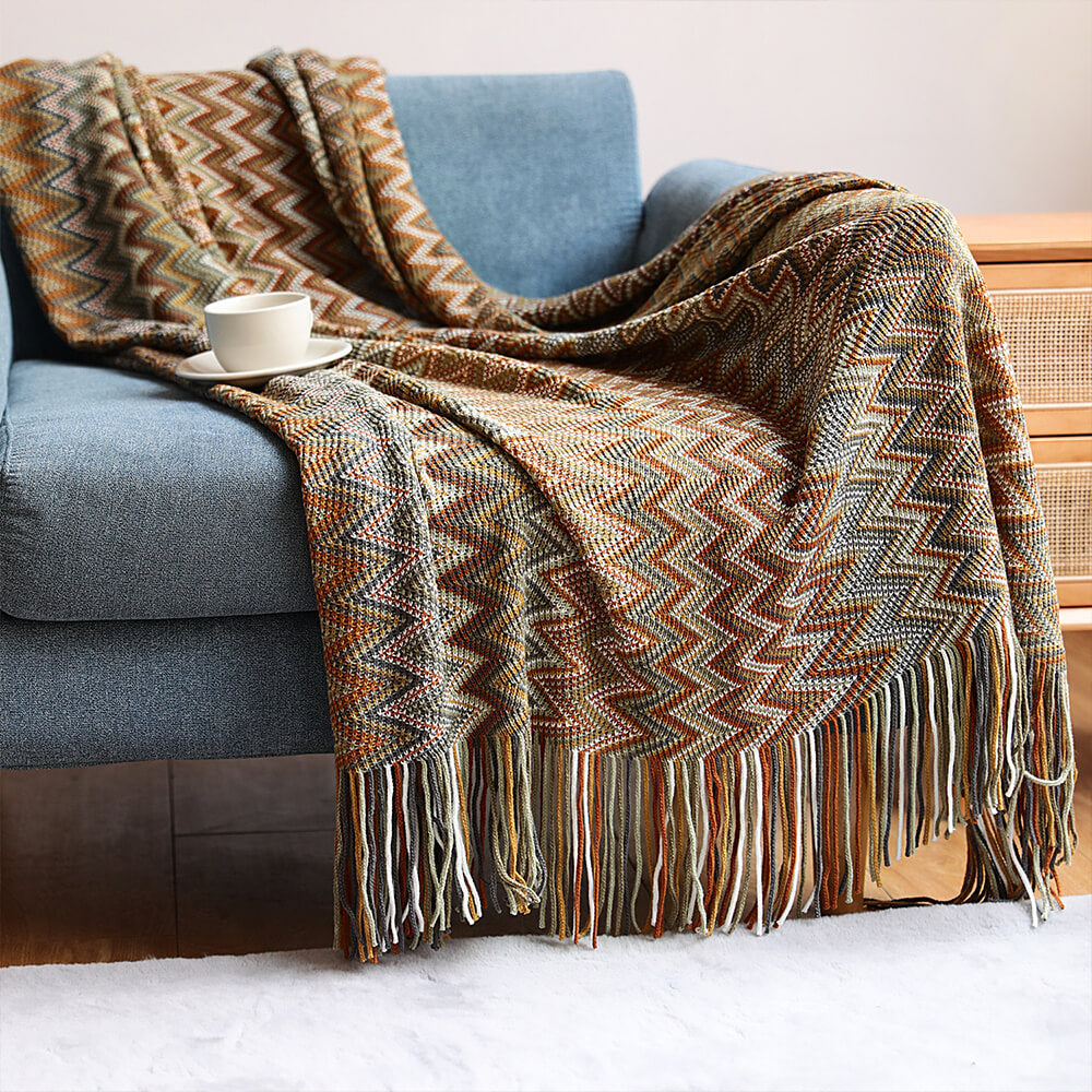 Bohemian Soft Knit Multi-Use Crochet Blanket with Tassels