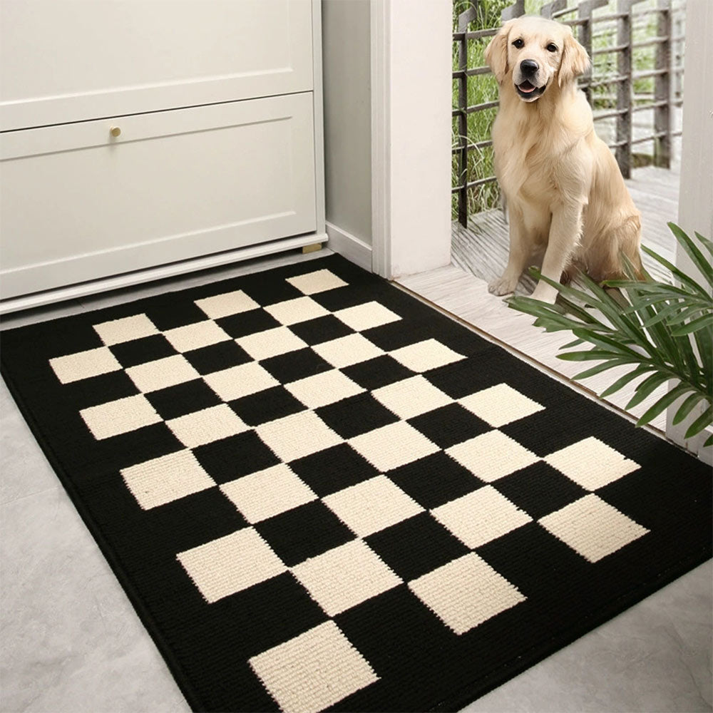 Modern Checkered Anti-Stain Non-Slip Front Door Mat for Muddy Dog Paws