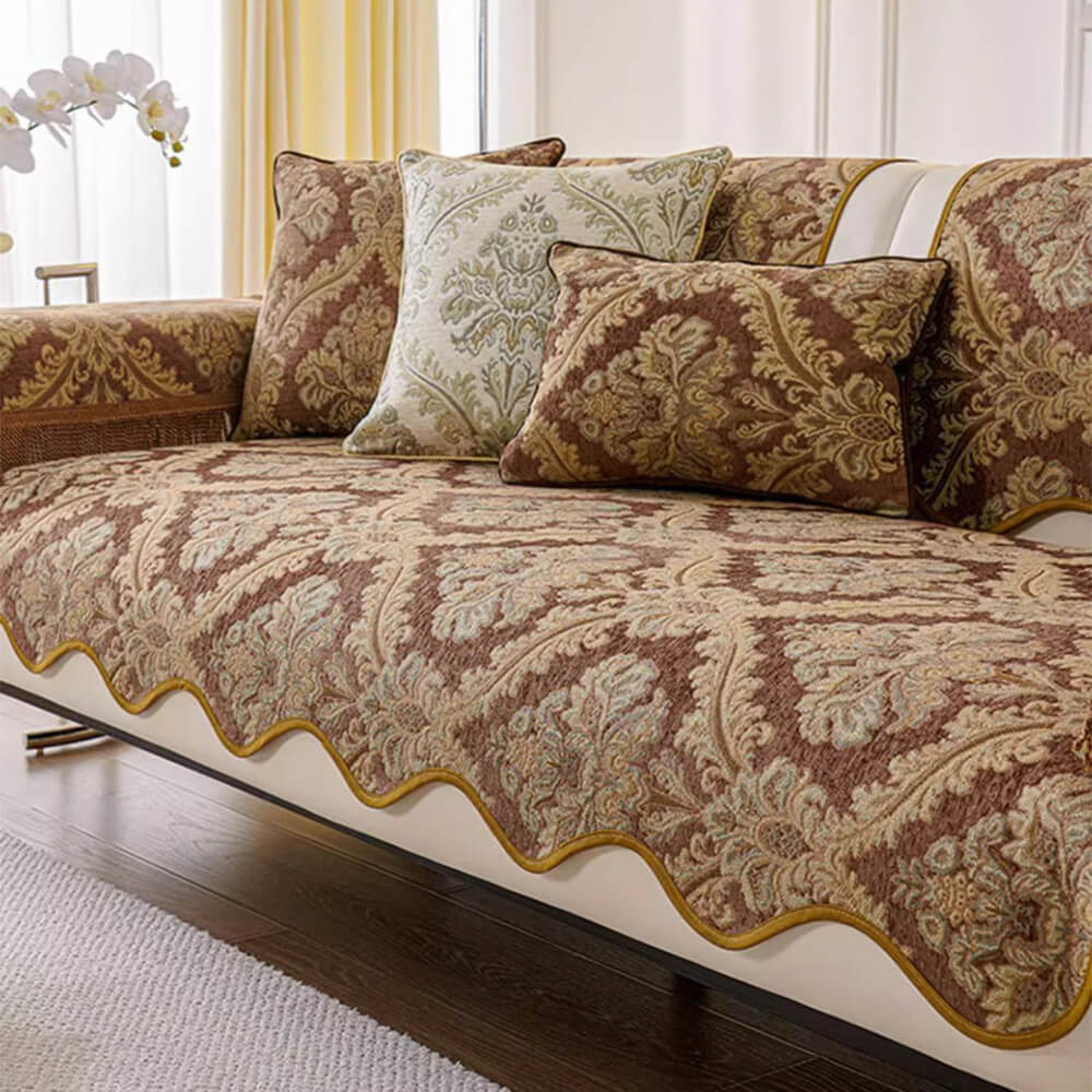 Luxury Chenille Floral Design Wave Edge Couch Cover