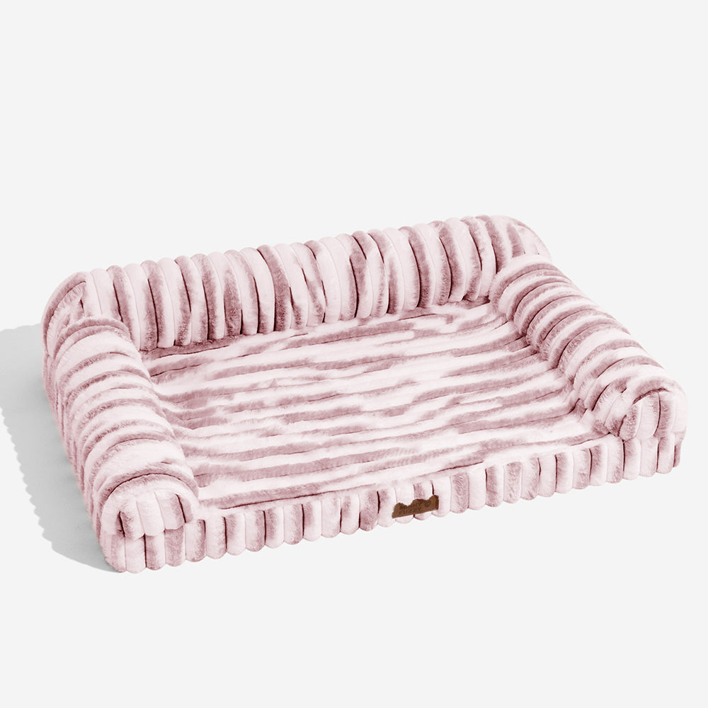 Fluffy Striped Orthopedic Bolster Dog Bed - Luxe Comfort