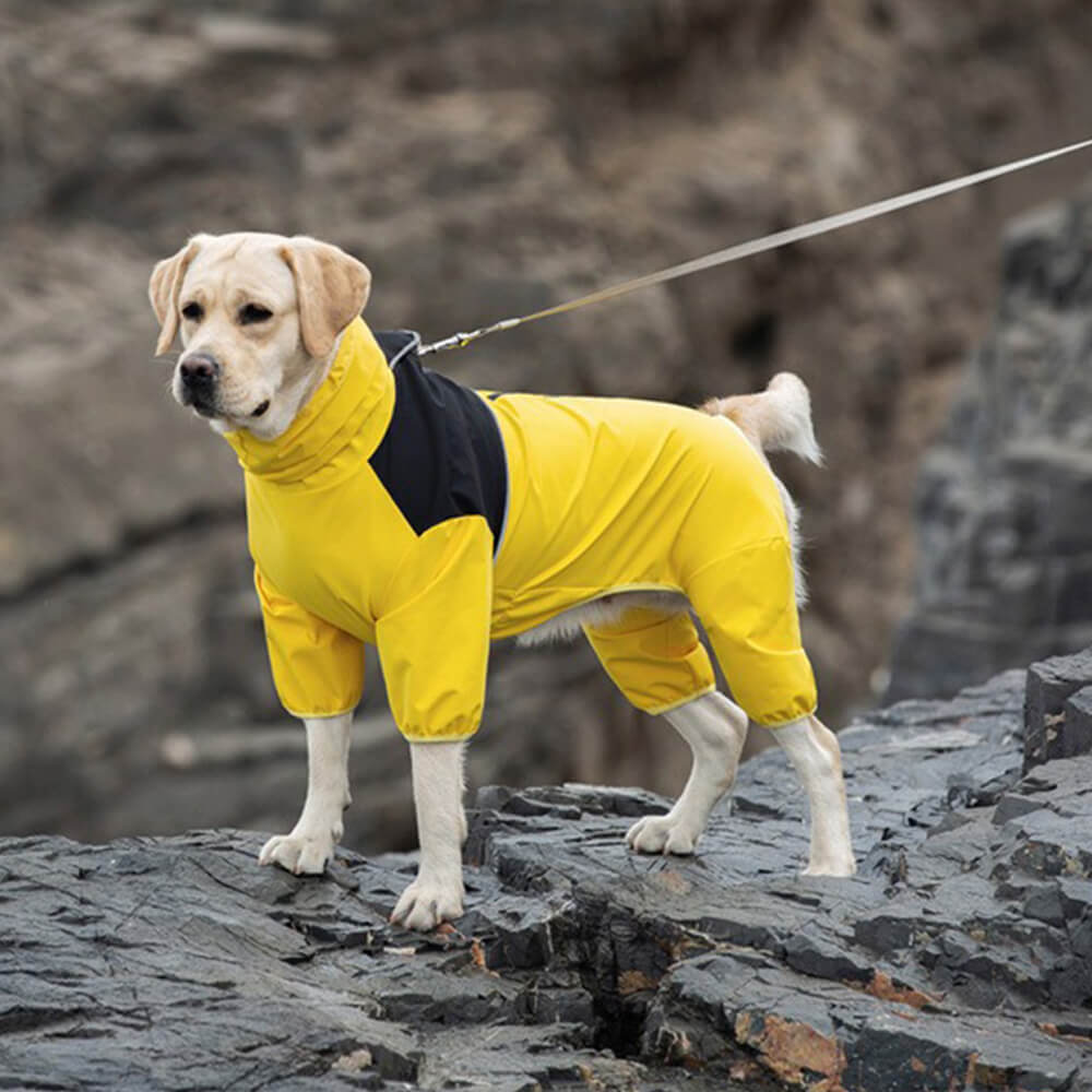 Waterproof Turtleneck Elastic Fit Dog Raincoat With Reflective Strip