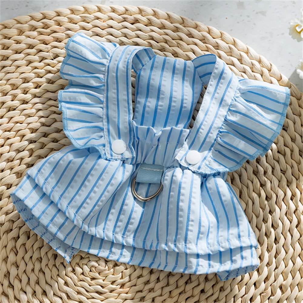 Striped Ruffle Dog Harness Dress