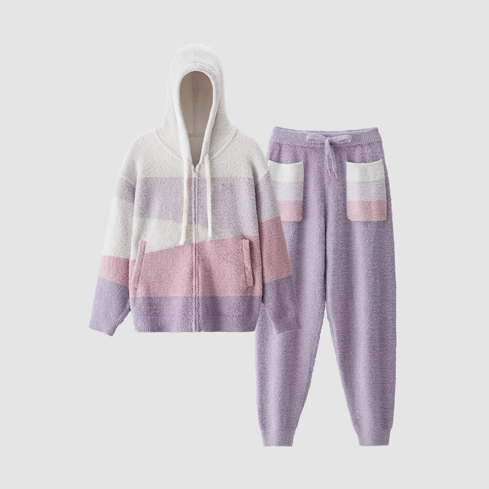 Mondrian-Inspired Ultra Soft Hooded Knit Pajama Set for Pets and Owners