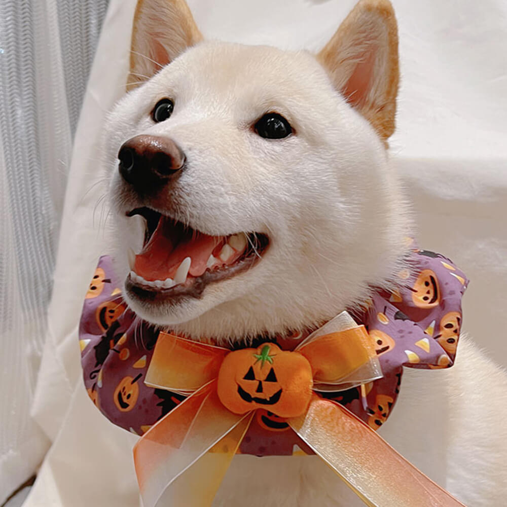 Cute Pumpkin Ruffled Halloween Dog Bandana Scarf