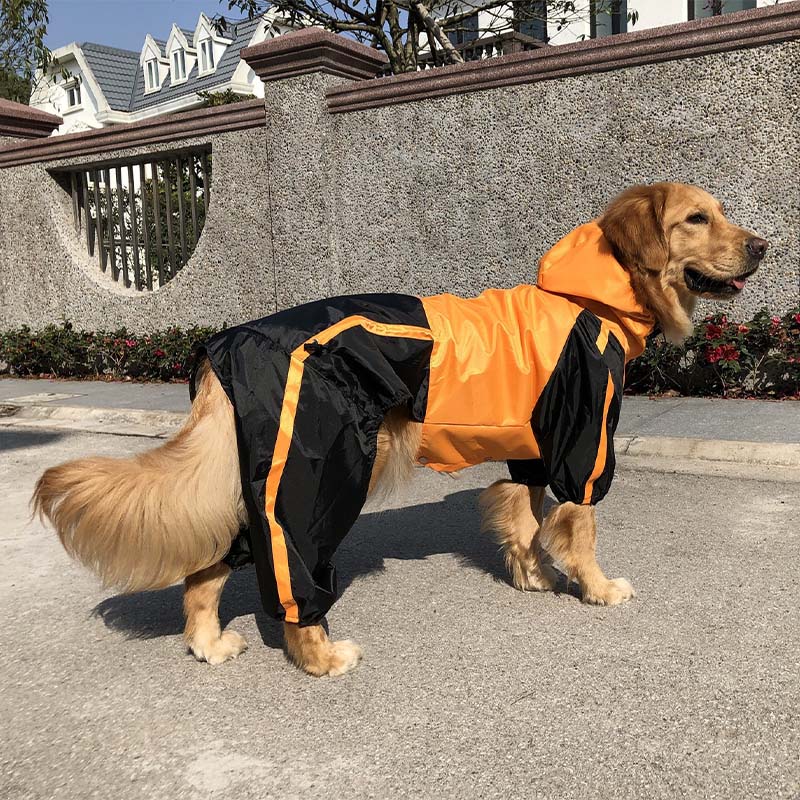 Capa de chuva impermeável para cães em tecido Oxford com pernas e capuz