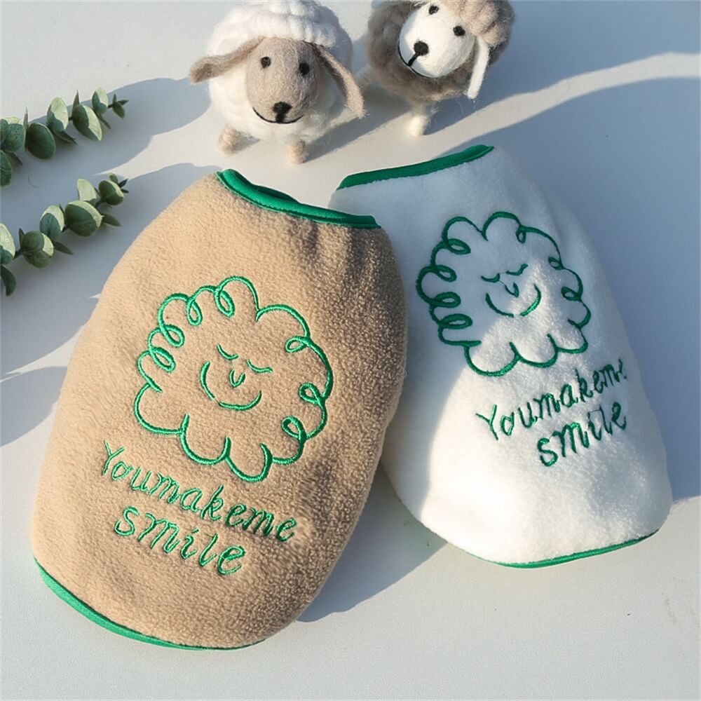 Smile Embroidered Fleece Dog Sweater – Soft and Cozy for Winter Days