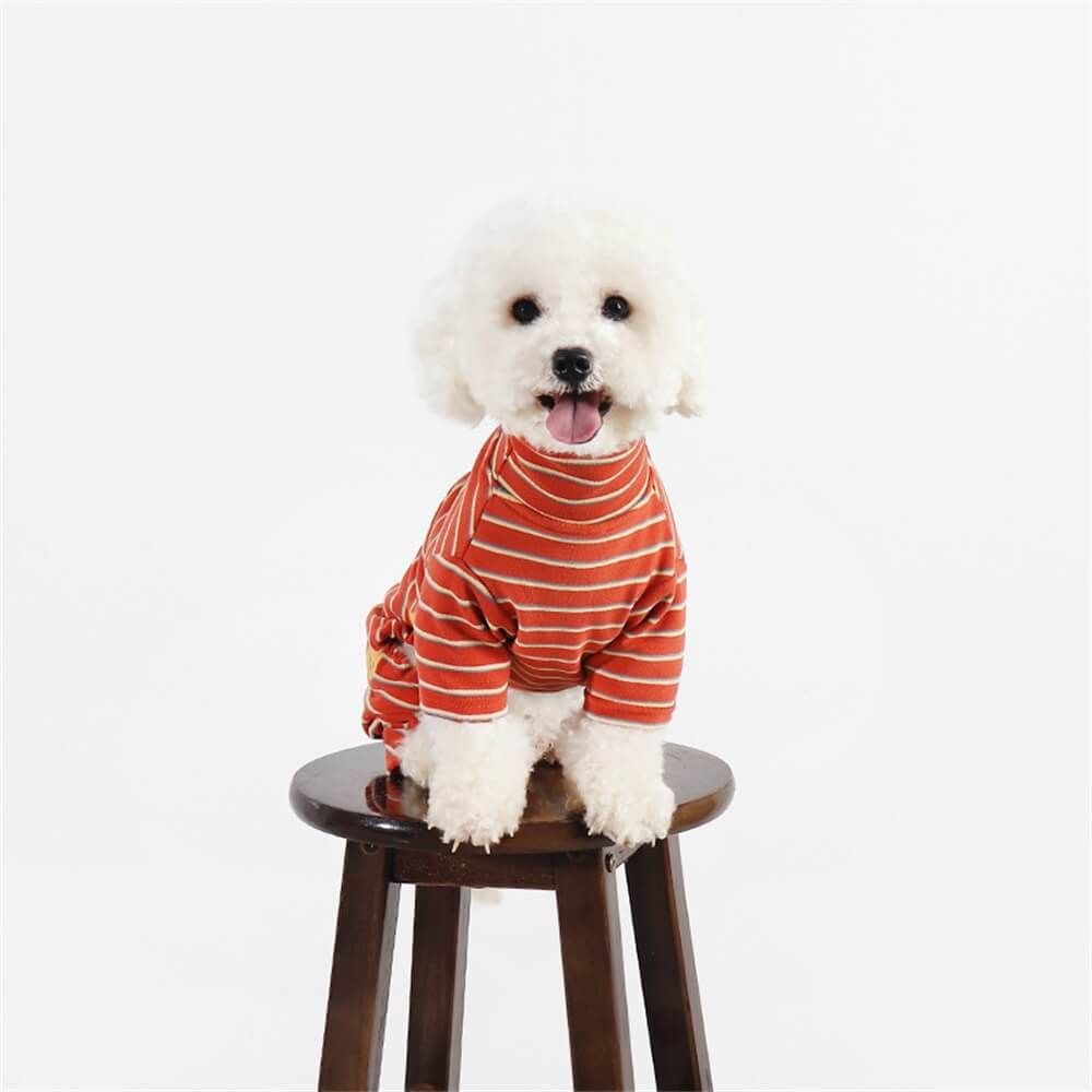 Striped Dog Pajamas with Smiley Face Print - Cozy and Adorable Sleepwear