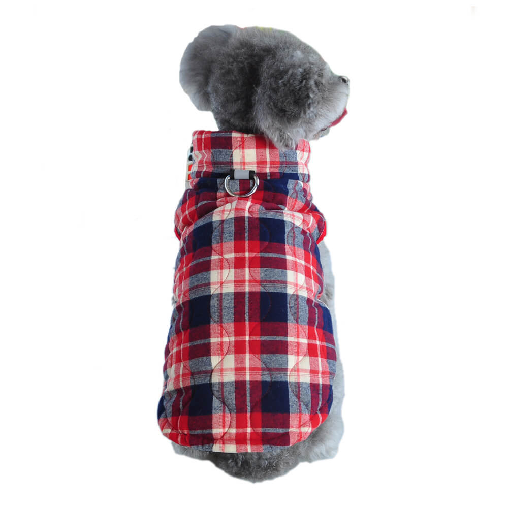 British Style Plaid Dog Vest Padded Jacket with D-Ring