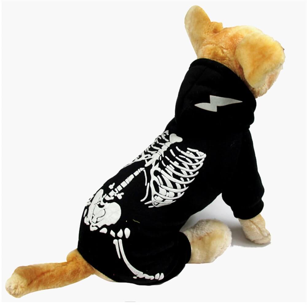 Halloween Puppy Skeleton Luminous Pet Hoodie | Glowing & Cozy