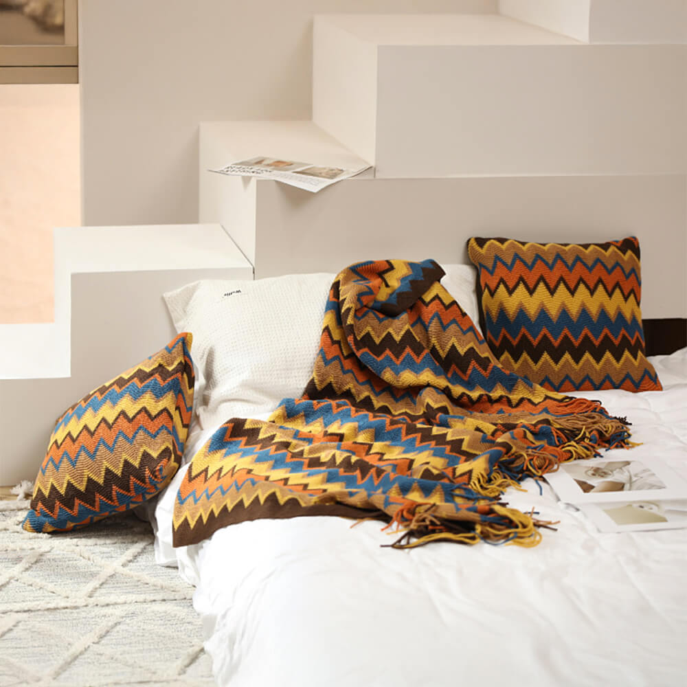 Bohemian Soft Knit Multi-Use Crochet Blanket with Tassels