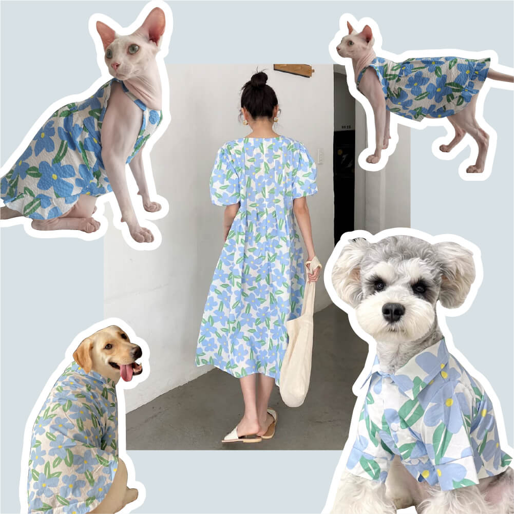 Camisa floral encantadora para animais de estimação e roupas combinando com o proprietário