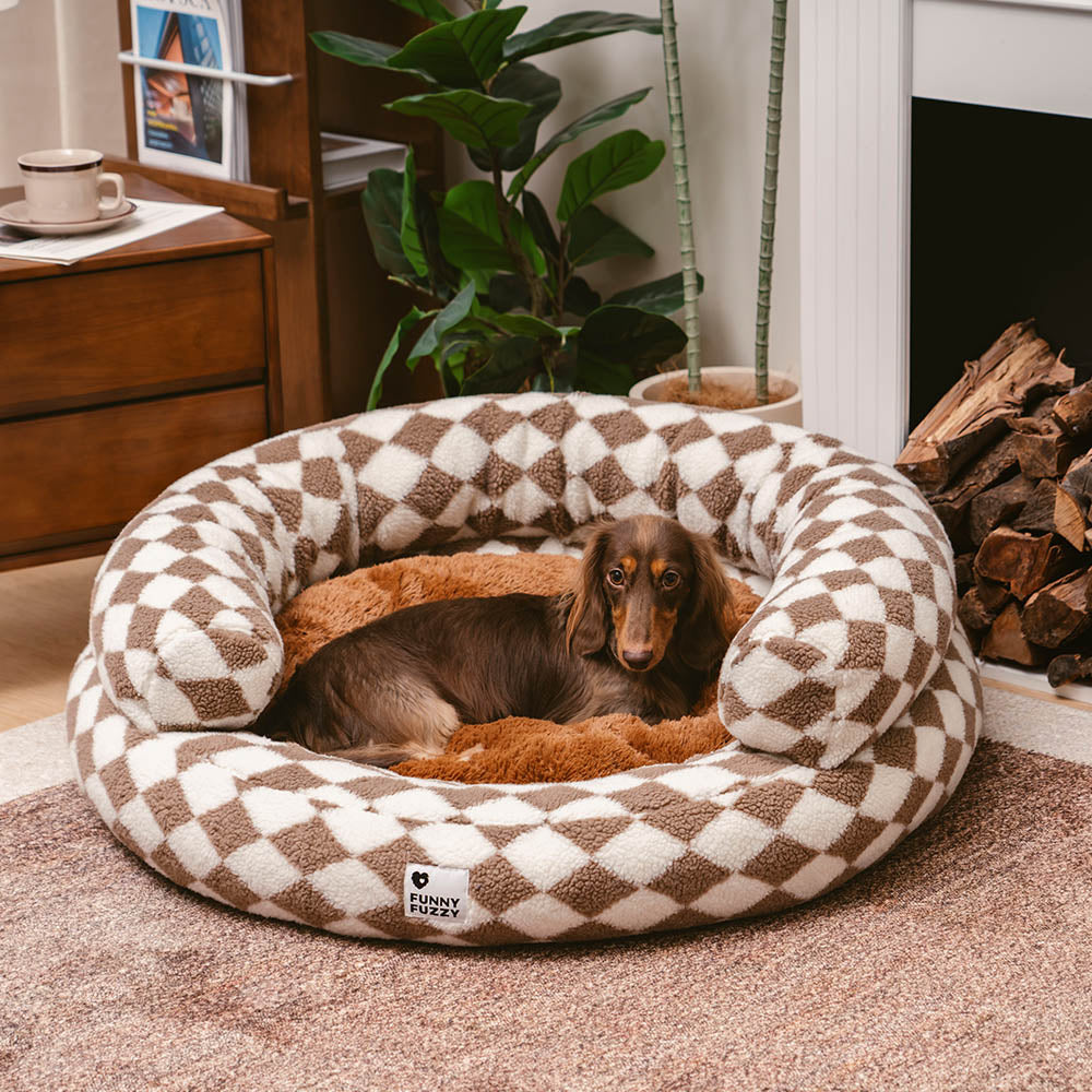 Classic Argyle Washable Bolster Donut Dog Bed - Cozy Haven