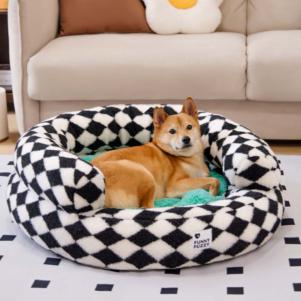 Classic Argyle Washable Bolster Donut Dog Bed - Cozy Haven