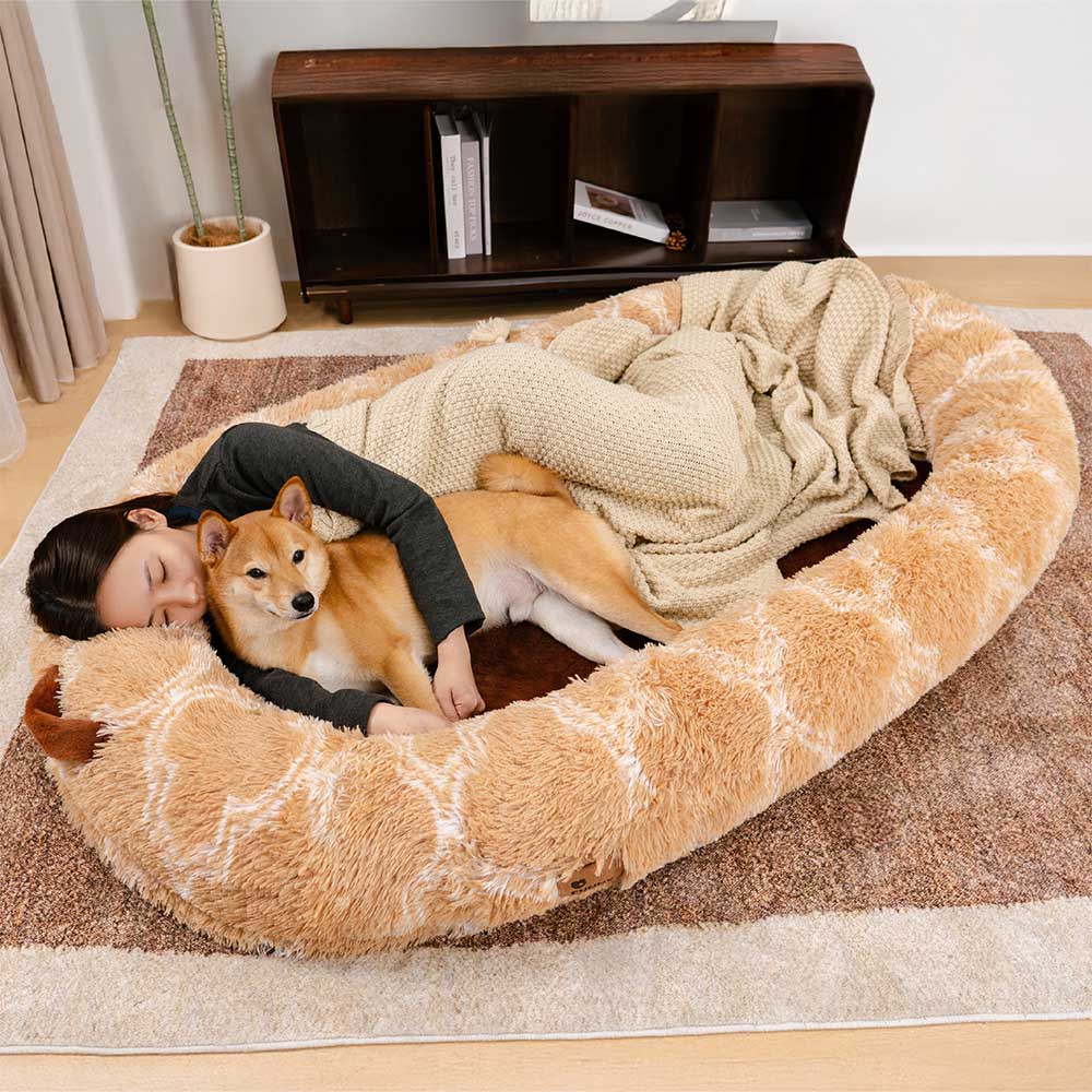 Cama oval luxuosa super grande para dormir mais profunda cama para cachorro humano