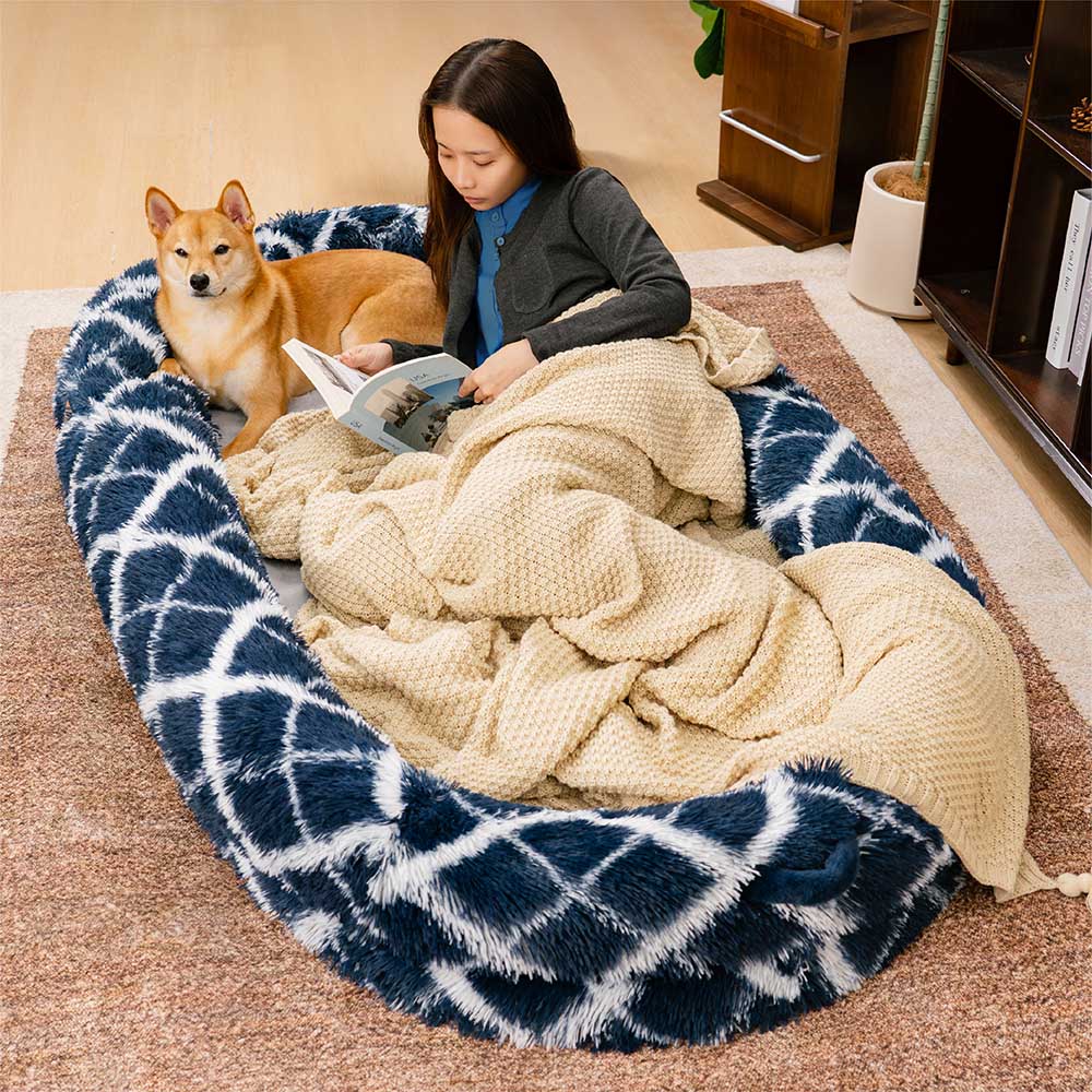 Cama oval luxuosa super grande para dormir mais profunda cama para cachorro humano