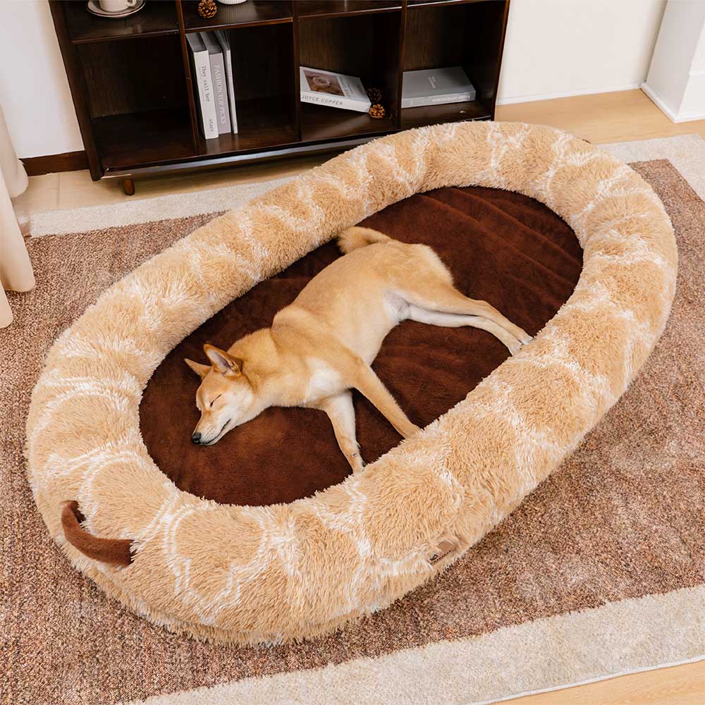 Cama oval luxuosa super grande para dormir mais profunda cama para cachorro humano