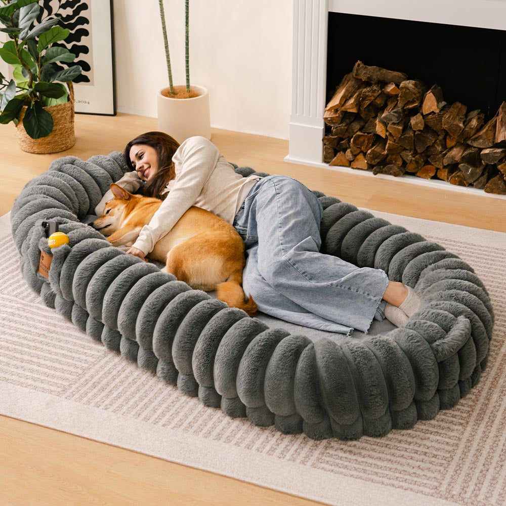 Creamy Plush Super Large Donut Human Dog Bed - Cuddle Cradle