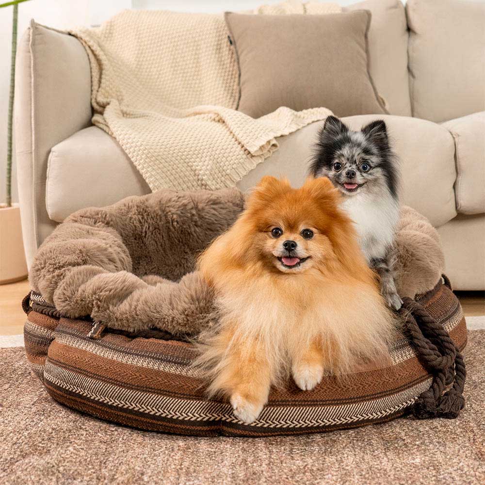 Classic Jacquard Plush Donut Dog Bed - Snuggle Den