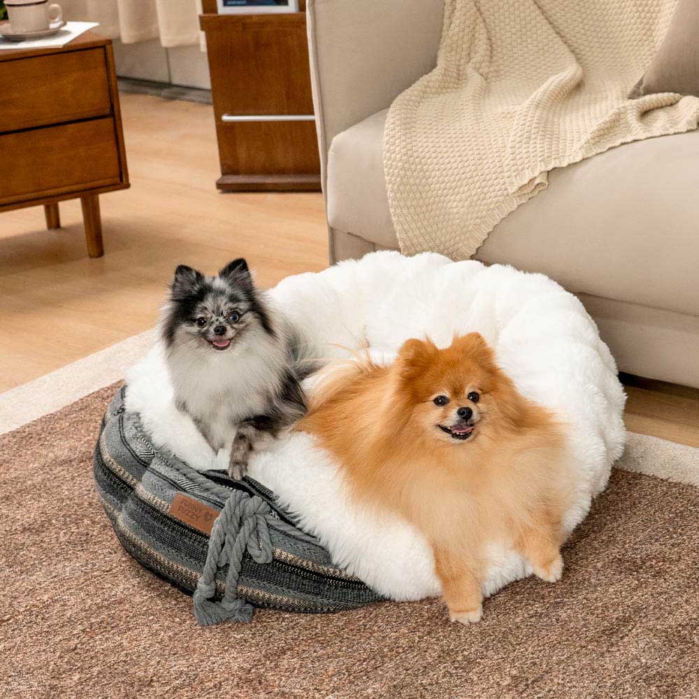 Classic Jacquard Plush Donut Dog Bed - Snuggle Den