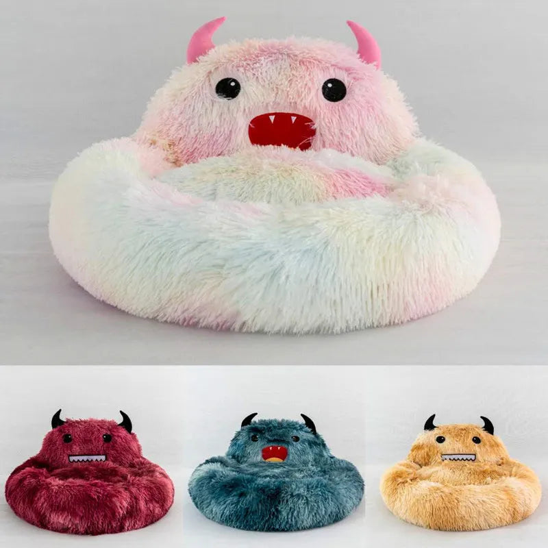 Calming Colorful Plush Monster Cat & Dog Bed