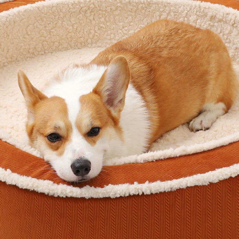 Cama aconchegante e redonda para cães com suporte ortopédico