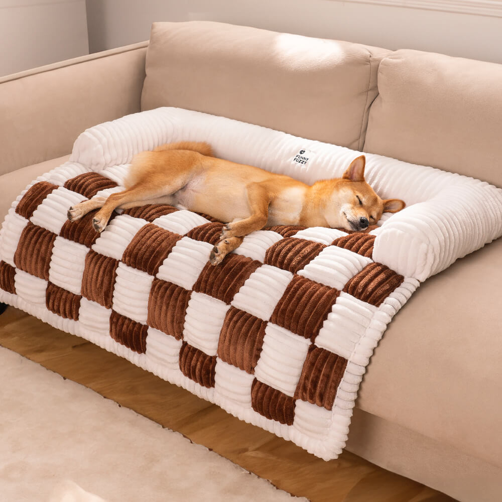 Cream Square Plaid Cozy Dog Mat Furniture Protector Covers