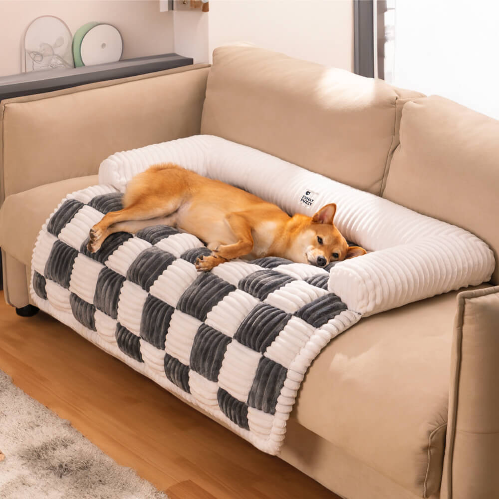 Cream Square Plaid Cozy Dog Furniture Protector Home Bundle 4pcs