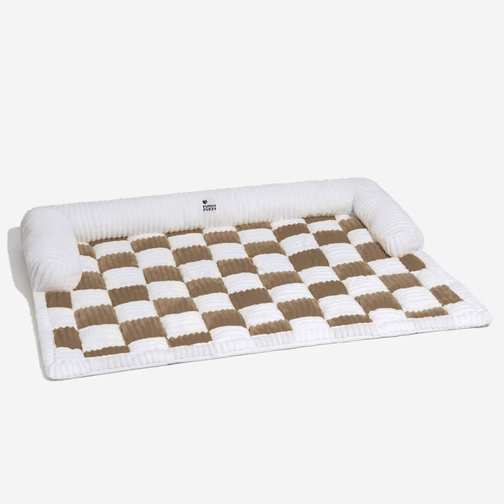 Cream Square Plaid Cozy Dog Mat Furniture Protector Covers