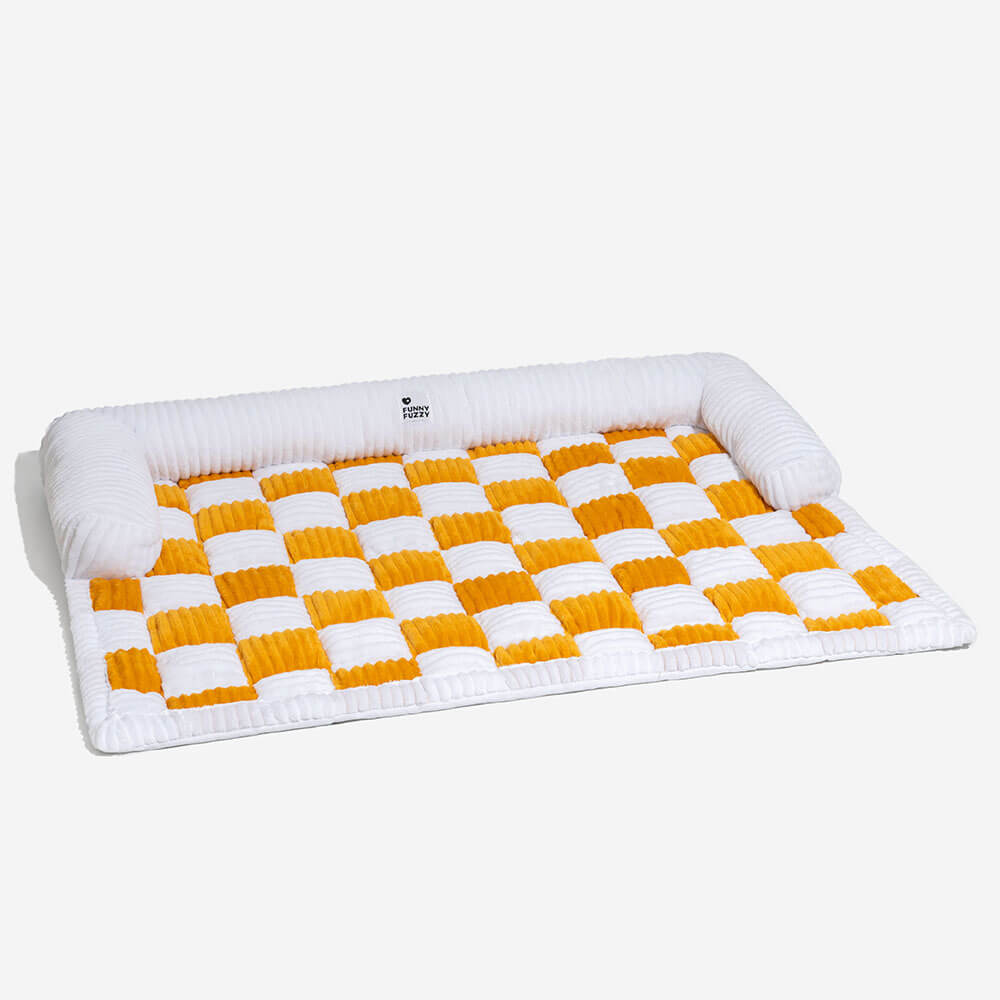 Cream Square Plaid Cozy Dog Mat Furniture Protector Covers