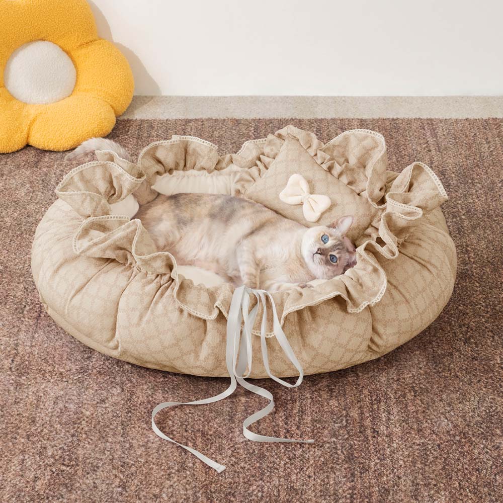 Drawstring Washable Multifunctional Round Cat Bed Mat - Floral Night Napper