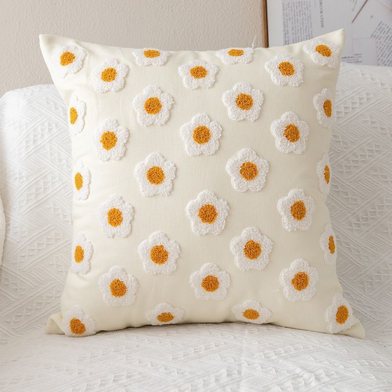 Sofa Pillow Embroidered Daisy Pillow