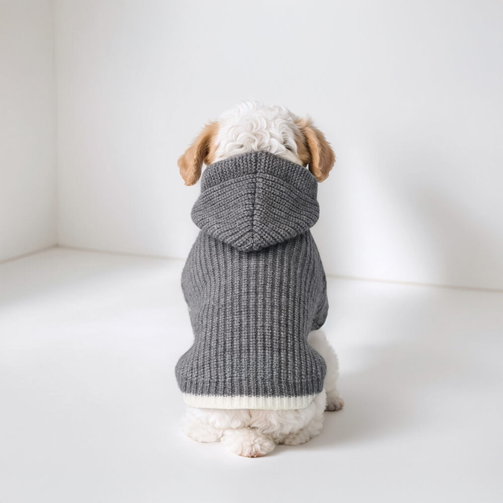 Casual Faux Rabbit Fur Turtleneck Knit Stretchy Dog Hooded Sweater