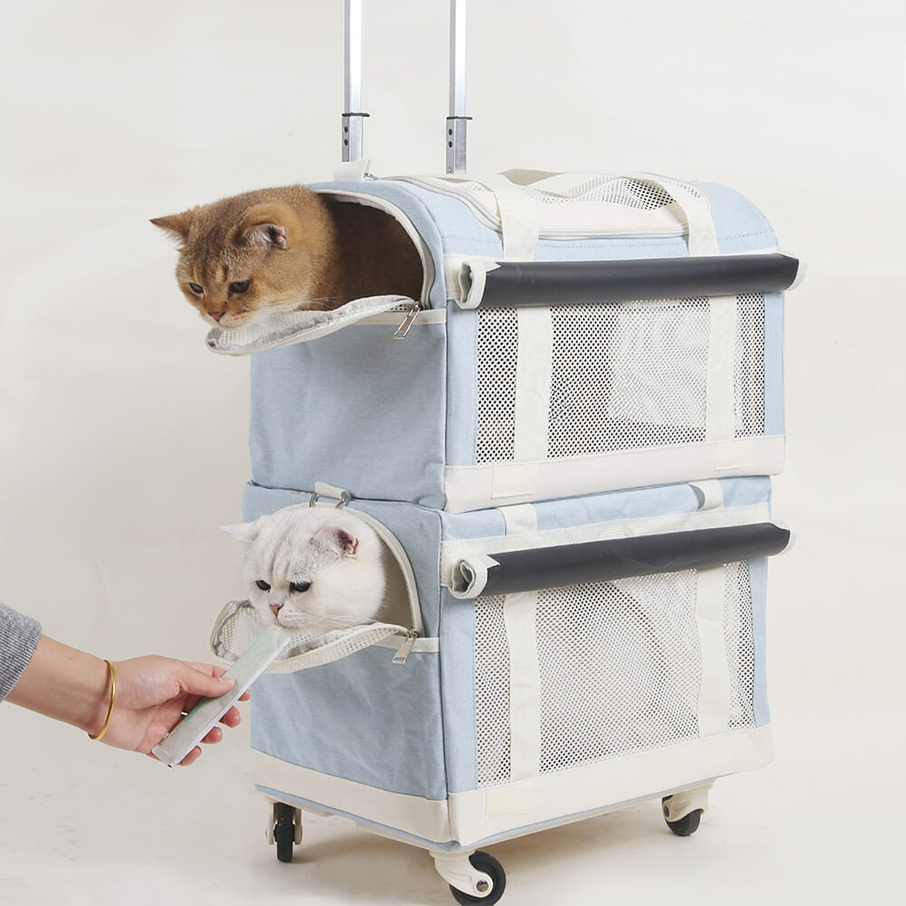 Double-Layer Spacious Multi-Cat Travel Rolling Pet Carrier Bag with Wheels