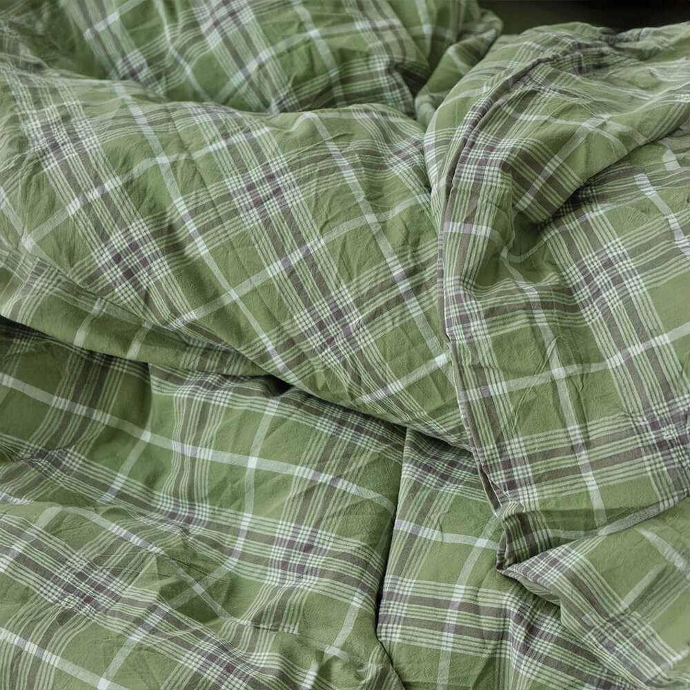 Green Plaid Soft Comfortable Cotton Bed Sheet Set