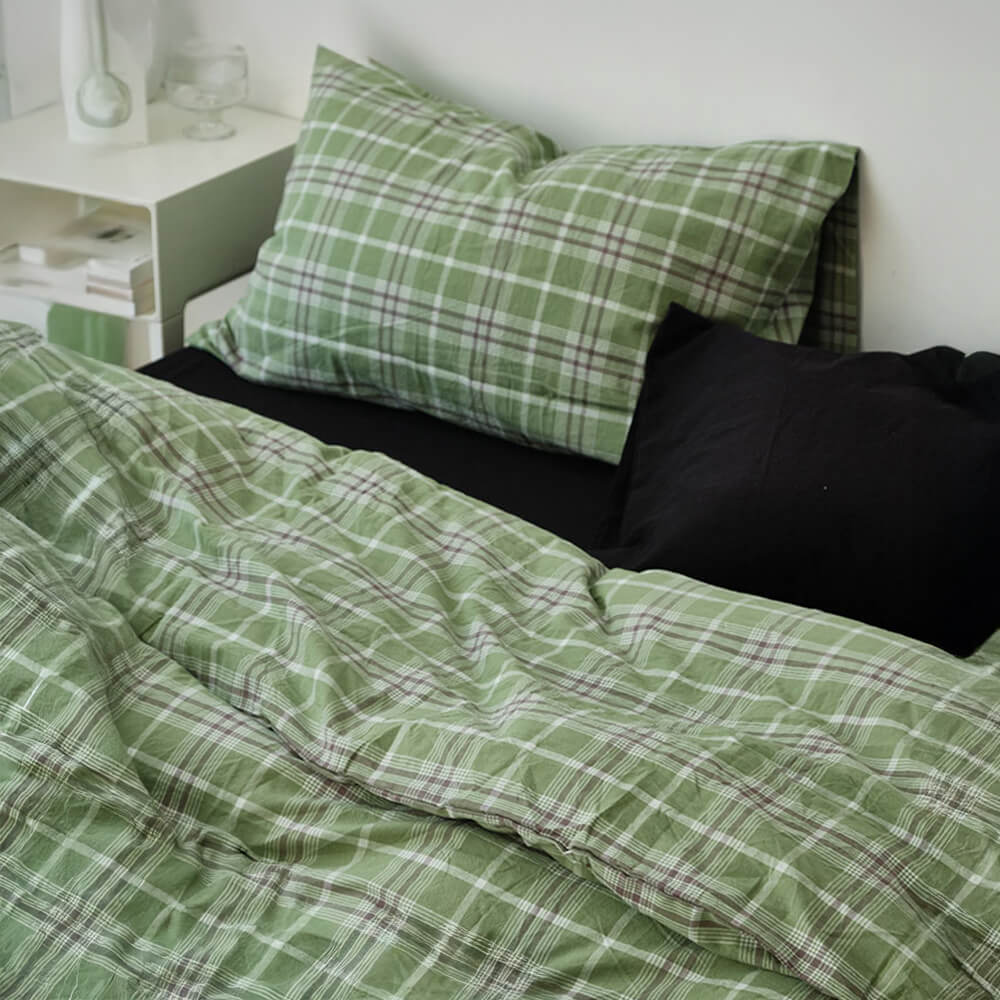 Green Plaid Soft Comfortable Cotton Bed Sheet Set