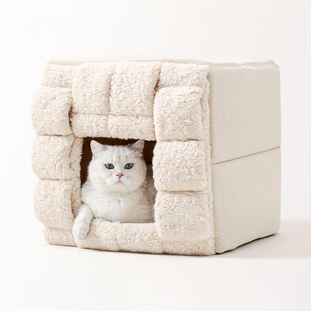 Handwoven Design Cozy Square Convertible Space Cat Bed