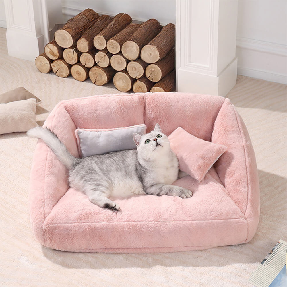 Large Plush Pink Double Dog Sofa Bed with Cushion