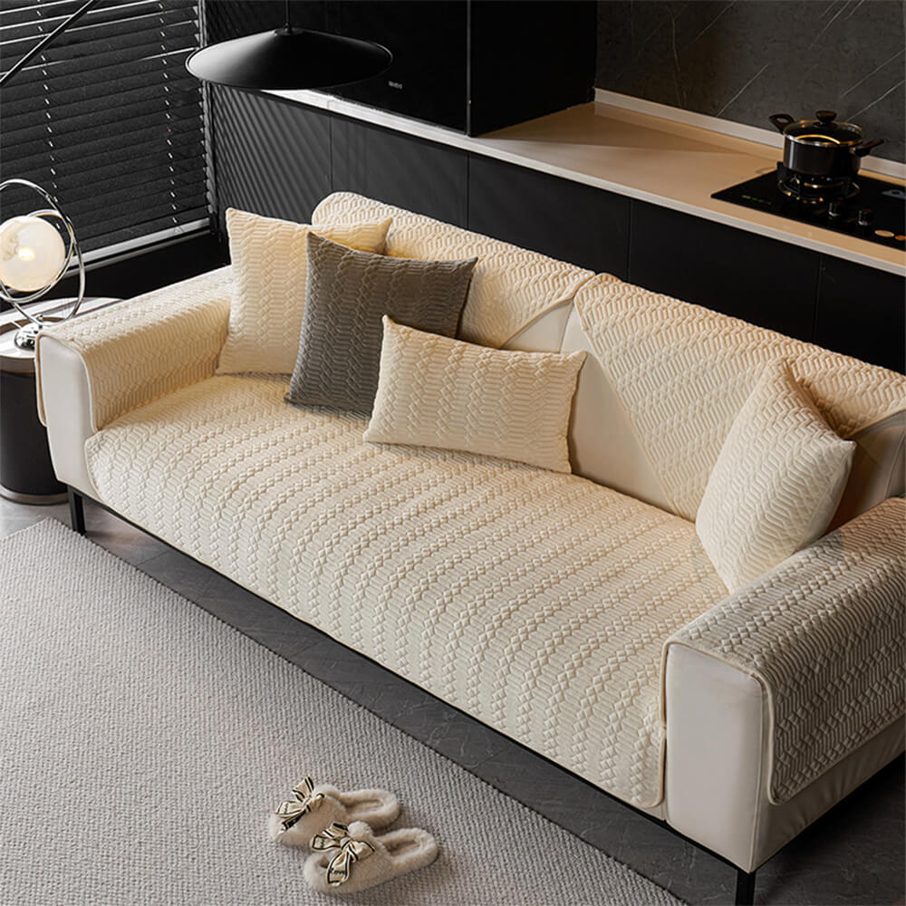 Modern High-Grade Soft Plush Woven Texture Moisture-Absorbing Breathable Couch Cover