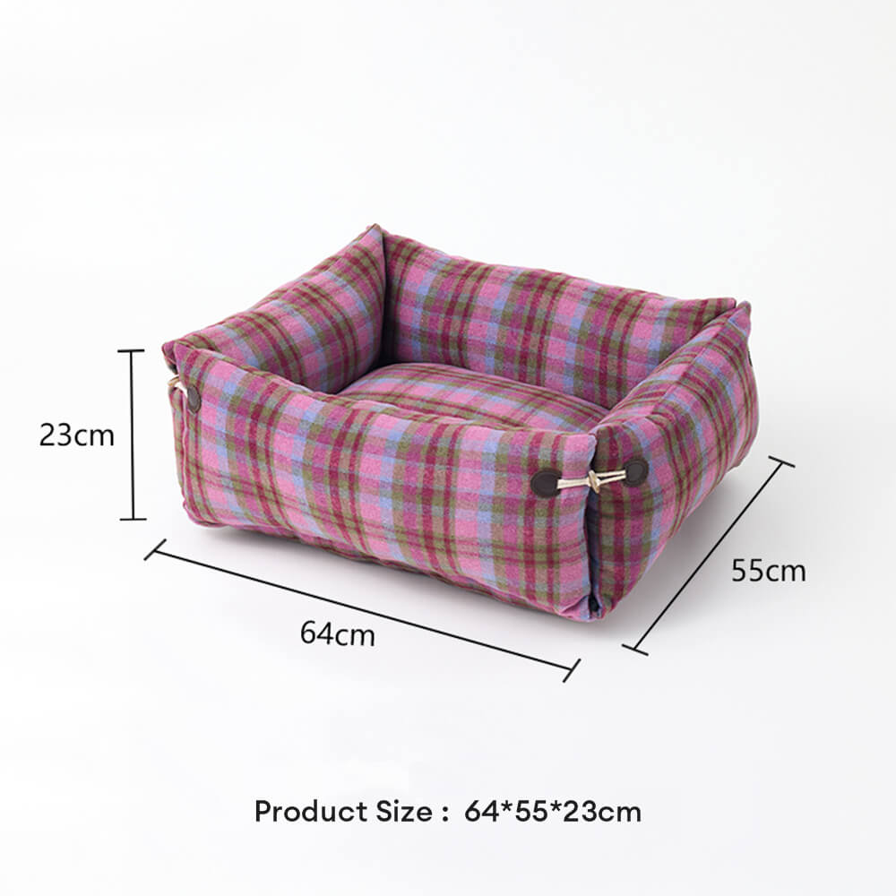 Plaid Expandable Soft Reversible With Horn Button Dog & Cat Bed