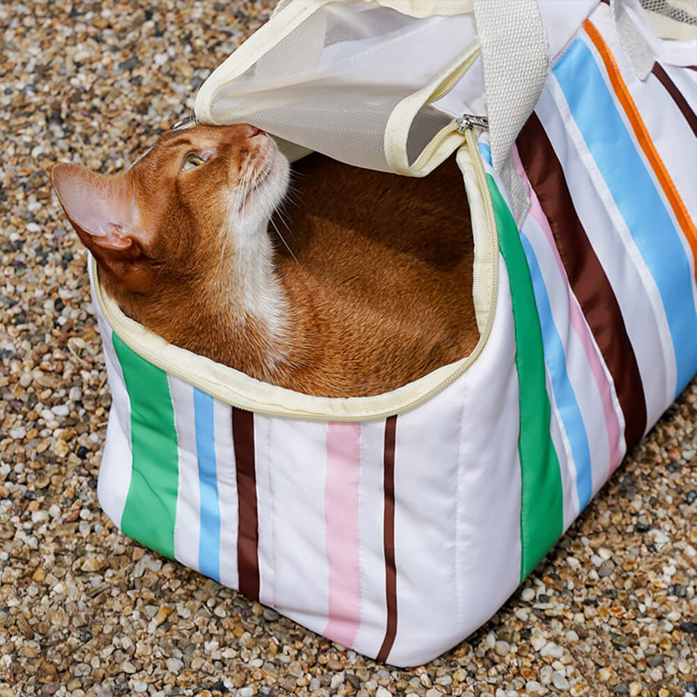 Stylish Striped Portable Shared Travel Pet Carrier Bag for Cats & Owners