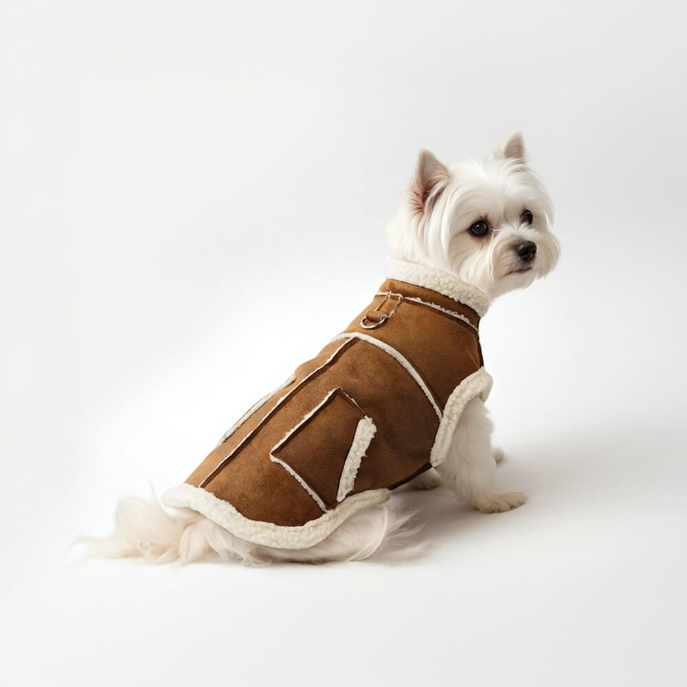 Vintage Cozy Faux Suede Shearling Lined Dog Vest Jacket