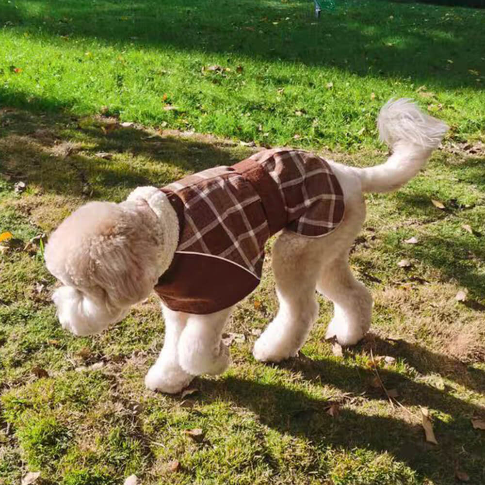 Warm Fleece Plaid Adjustable Turtleneck Dog Jacket