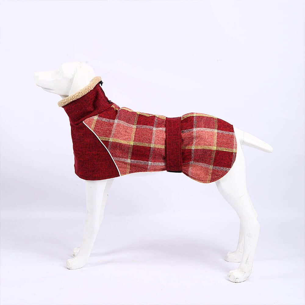 Warm Fleece Plaid Adjustable Turtleneck Dog Jacket