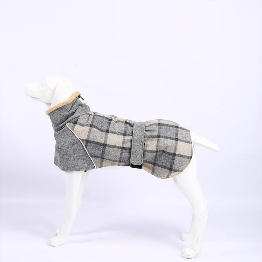 Warm Fleece Plaid Adjustable Turtleneck Dog Jacket